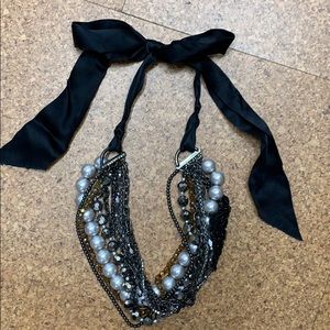 Beaded Necklace with black ribbon